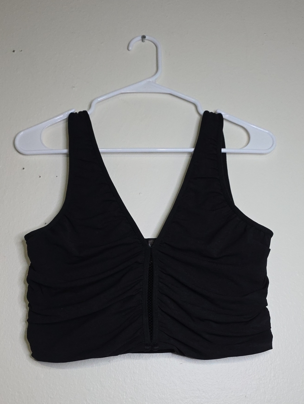 FP Movement by Free People Black Ruched V-Plunge Crop Tank